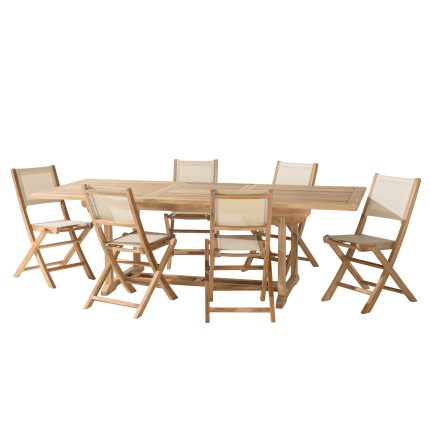 Ensemble de jardin en teck et textilène 8/10 personnes FUN MACABANE
