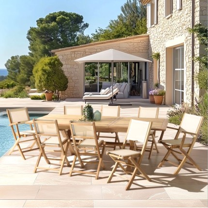 HARRIS - Lot No. 163 Teak and textilene garden furniture for 10/12 people