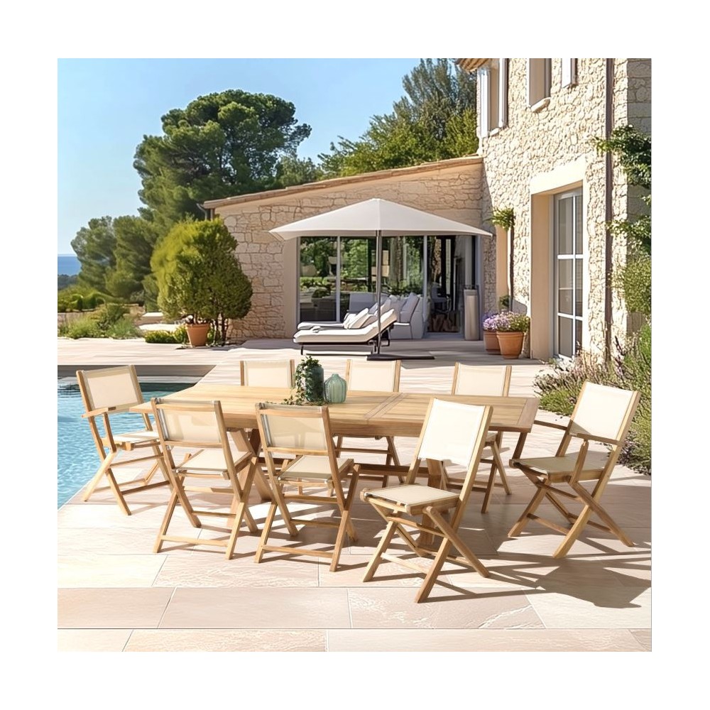 Teak and textilene garden set for 12 people Teak and textilene garden set for 12 people
