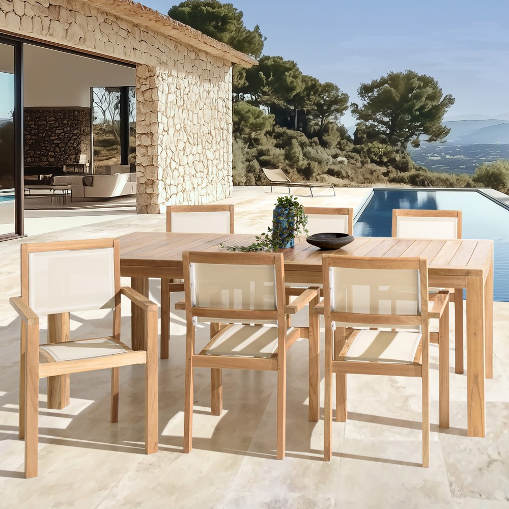 Ensemble de jardin en teck et textilène pour 8/ 10 personnes Ensemble de jardin en teck et textilène pour 8/ 10 personnes