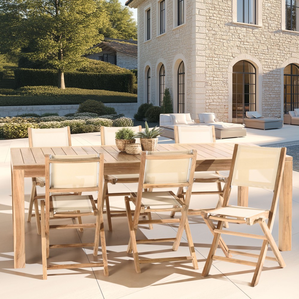 HARRIS - Lot No. 167 Teak and textilene garden furniture for 8/10 people HARRIS - Lot No. 167 Teak and textilene garden furniture for 8/10 people