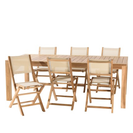 Teak and textilene garden set for 8/10 people FUN