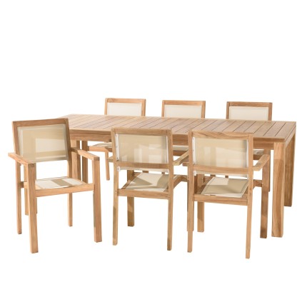 Teak and textilene garden set for 8–10 people