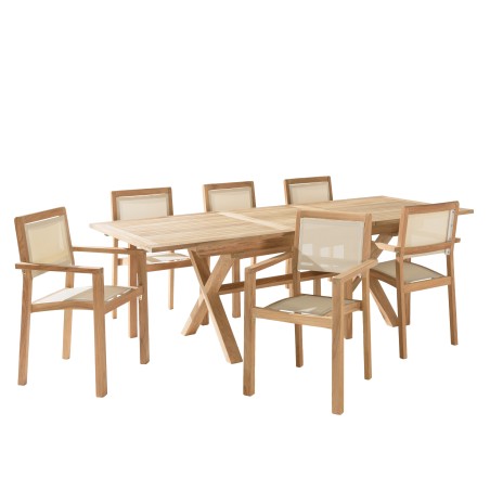 Ensemble de jardin en teck et textilène 8/10 personnes FUN