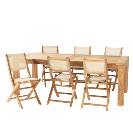 Teak and textilene garden set for 8/10 people FUN