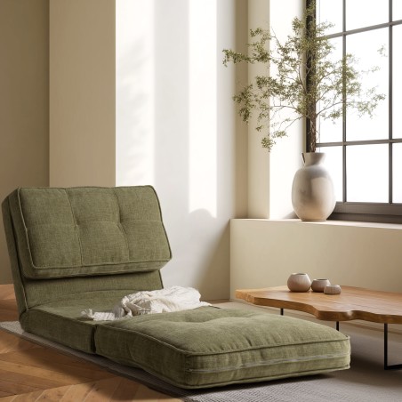 ANGELE - 1-seater convertible armchair in green fabric