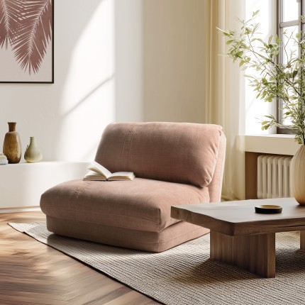 ANGELE - 1-seater multi-position armchair in old pink fabric