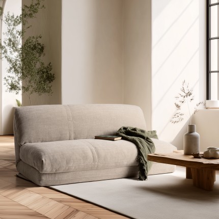 ANGELE - 2-seater convertible armchair in beige fabric