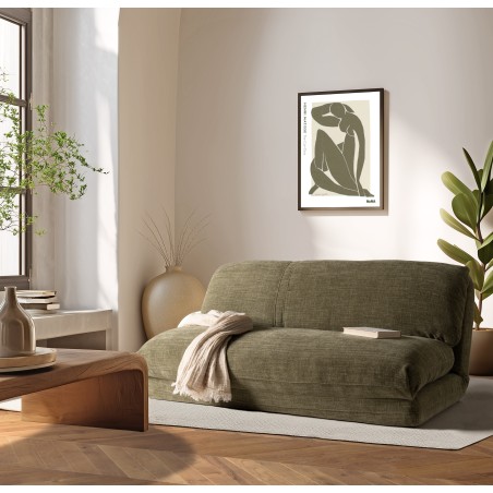 ANGELE - 2-seater convertible armchair in green fabric