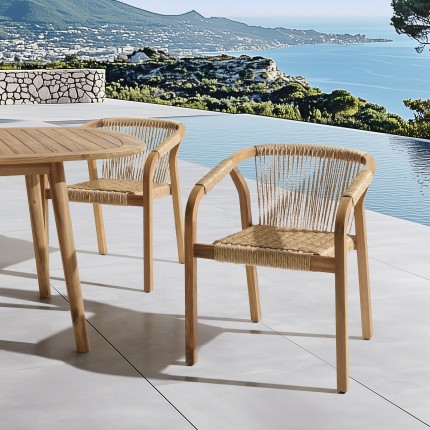 VICK - Lot de 2 fauteuils en acacia huilé et cordage synthétique