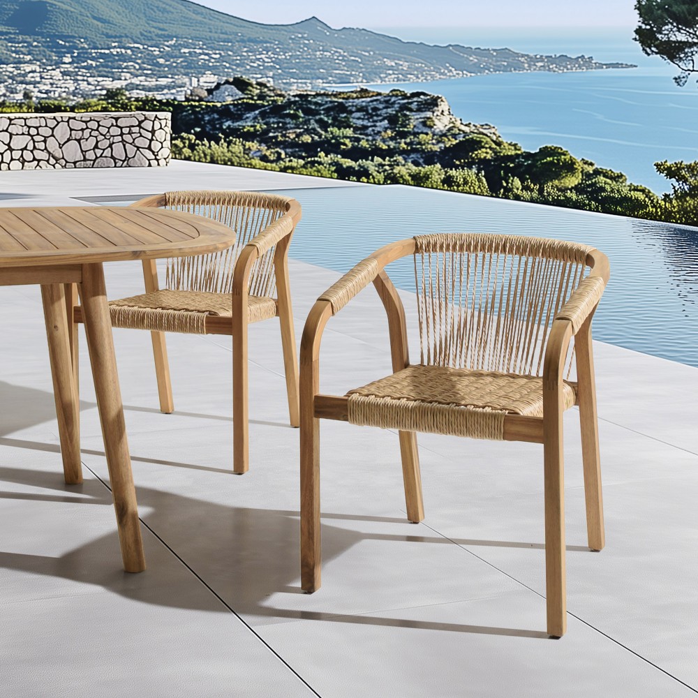 VICK - Lot de 2 fauteuils en acacia huilé et cordage synthétique