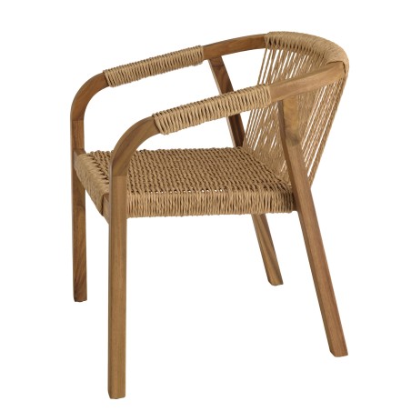 Set of 2 armchairs in oiled acacia and synthetic rope VICK