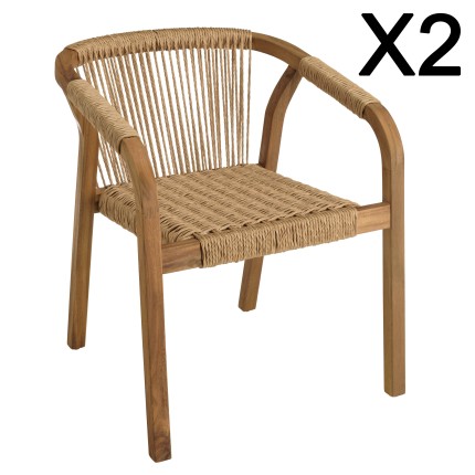 VICK - Lot de 2 fauteuils en acacia huilé et cordage synthétique