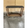 SECOND HAND - Small rectangular console with double top in dark concrete effect and acacia wood HECTOR