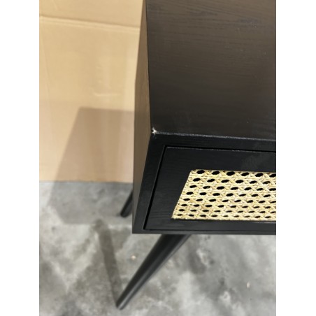 SECOND HAND - Black wooden console with 2 cane-front drawers ANGELO