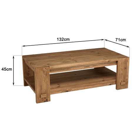 Table basse rectangulaire 132x71cm bois Pin recyclé SANDY