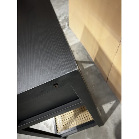 SECONDE MAIN - Console noire 4 tiroirs 1 étagère effet cannage