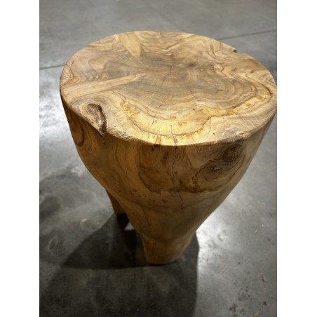 SECONDE MAIN - Tabouret rond en bois de teck naturel