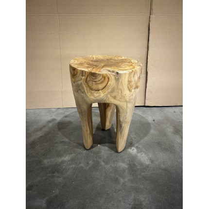 SECONDE MAIN - Tabouret rond en bois de teck naturel