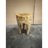 SECONDE MAIN - Tabouret rond en bois de teck naturel