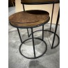 SIXTINE Set of 3 Round Brown Side Tables - Recycled Teak Acacia Mahogany Black Metal Legs