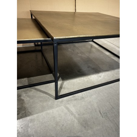 SECONDE MAIN - Set de 2 tables gigognes carrées aluminium doré pieds métal