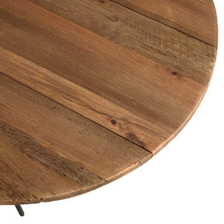Round coffee table 90x90cm recycled pine wood and black metal legs - DANDY