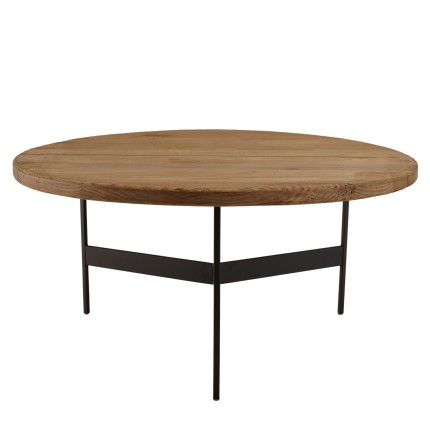 Round coffee table 70x70cm recycled pine wood and black metal legs - DANDY