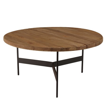 Round coffee table 70x70cm recycled pine wood and black metal legs - DANDY