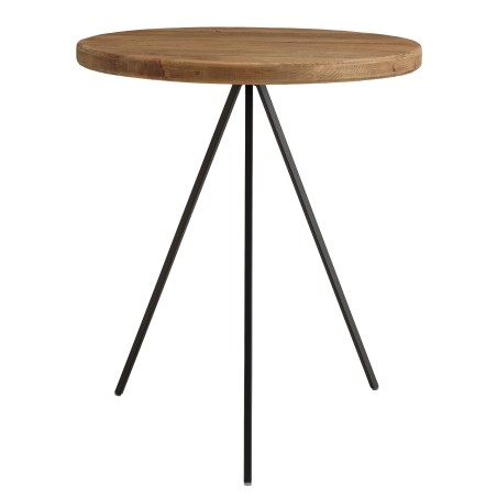 Round coffee table 70x70cm recycled pine wood and black metal legs - DANDY