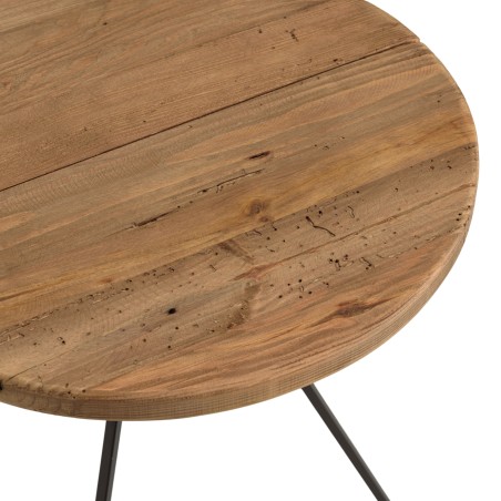 Round coffee table 70x70cm recycled pine wood and black metal legs - DANDY