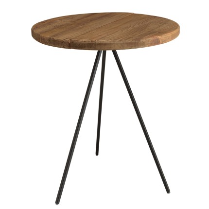 Table basse ronde 70x70cm bois Pin recyclé et pieds métal noir - DANDY