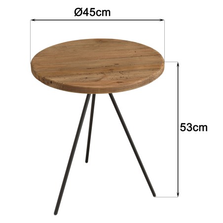 DANDY - Table basse ronde 70x70cm bois Pin recyclé et pieds métal noir
