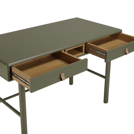 ETHAN - Green desk with 2 drawers and 1 niche in natural wood