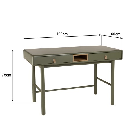 ETHAN - Green desk with 2 drawers and 1 niche in natural wood
