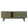 Meuble TV vert 1 porte, 2 tiroirs et 2 niches en bois naturel - ETHAN