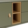 Meuble TV vert 1 porte, 2 tiroirs et 2 niches en bois naturel - ETHAN