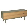 ETHAN - Green TV cabinet with 1 door, 2 drawers and 2 shelves in natural wood