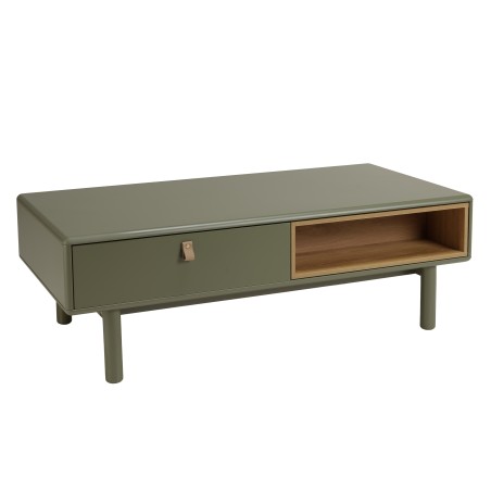 Table basse verte 2 tiroirs et 2 niches en bois naturel - ETHAN