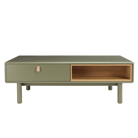 Table basse verte 2 tiroirs et 2 niches en bois naturel - ETHAN