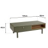 Green coffee table with 2 drawers and 2 compartments in natural wood - ETHAN