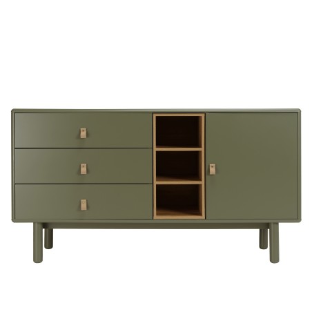 Buffet vert 1 porte 3 tiroirs 3 niches bois naturel - ETHAN