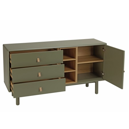 Buffet vert 1 porte 3 tiroirs 3 niches bois naturel - ETHAN
