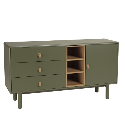 Buffet vert 1 porte 3 tiroirs 3 niches bois naturel - ETHAN