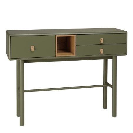 ETHAN - Console verte 3 tiroirs et 1 niche en bois naturel