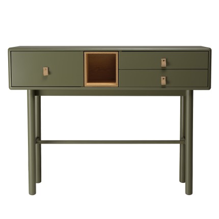 Green console table with 3 drawers and 1 niche in natural wood - ETHAN