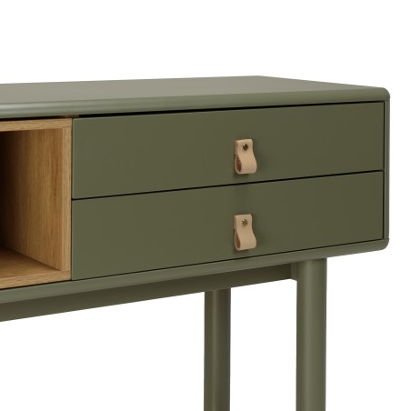 ETHAN - Console verte 3 tiroirs et 1 niche en bois naturel