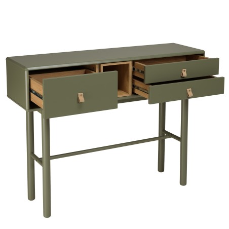 Green console table with 3 drawers and 1 niche in natural wood - ETHAN