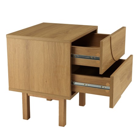 Natural-coloured bedside table with 2 drawers and rounded motif decoration - ETHAN