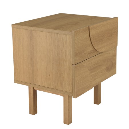 Natural-coloured bedside table with 2 drawers and rounded motif decoration - ETHAN